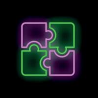 Neon puzzle pieces forming a square on a black background vector