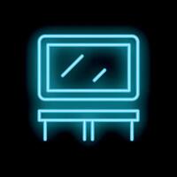 Neon blue dressing table with mirror icon on black background vector