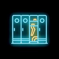 Neon sign of public locker room with open door vector