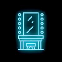 Glowing neon icon of makeup mirror with lights on dark background vector