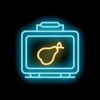 Glowing neon line lunch box with pear icon isolated on black background, colorful outline concept vector