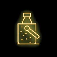 Neon sign of a champagne bottle in a cooler with ice cubes glowing on a black background vector