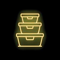 Neon lunch box icon glowing on black background vector