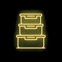 Neon icon of three lunch boxes stacked on black background vector