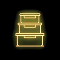 Set of food containers with closed lids glowing neon style vector