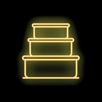 Neon yellow food storage containers forming a stack on a black background vector