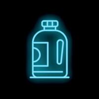Blue neon light depicting bottle with blank label on black background vector
