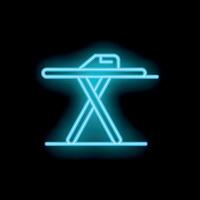 Glowing neon icon of ironing board on black background vector