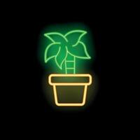 Glowing neon sign of a palm tree growing in a pot vector