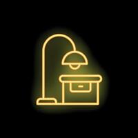 Neon floor lamp standing near nightstand with open drawer icon vector