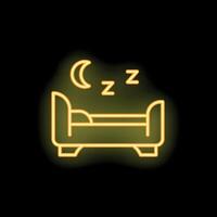 Neon bed icon representing sleep time and night rest vector