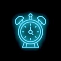 Blue neon alarm clock shining on black background vector