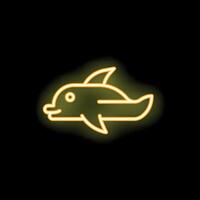 Yellow neon style icon of swimming dolphin with open mouth vector