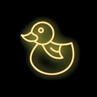 Yellow neon duckling icon glowing brightly on black background vector