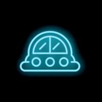 Neon blue spaceship flying through space icon vector