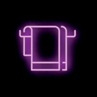 Neon towel hanging on towel rail glowing on black background vector