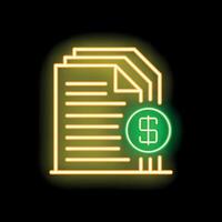 Neon icon of documents with dollar sign representing financial report vector