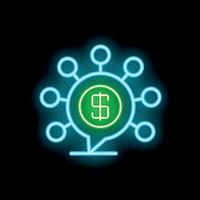 Neon style icon dollar connected circles network money growth vector