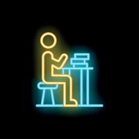 Student studying at desk with books neon sign icon vector