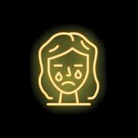Neon icon of sad woman crying with tears running down her face vector