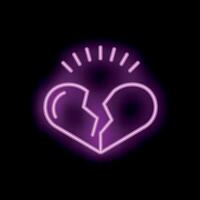 Neon broken heart sign glowing on black background vector