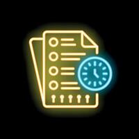 Neon icon of clock showing deadline for finishing tasks on to do list vector