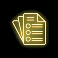 Glowing neon icon of documents with check marks vector