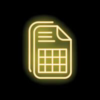 Neon yellow document icon glowing on black background vector