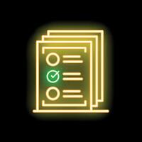 Neon icon of clipboard showing completed tasks with check mark vector
