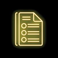 Yellow neon sign representing a checklist on a black background vector
