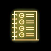 Neon yellow checklist icon glowing on dark background vector