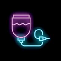 Neon icon of iv bag transfusing fluid on black background vector