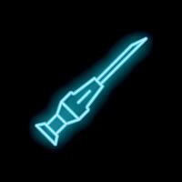 Neon awl tool shining in blue light on black background vector