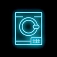 Neon washing machine icon glowing against black background vector