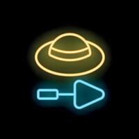 Neon sign of a ufo flying over a cursor clicking on a black background vector