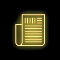 Neon yellow document icon glowing on black background vector