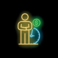 Neon icon of a businessman waiting to receive payment for his work vector