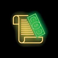 Neon sign representing paid invoice with banknote and receipt vector