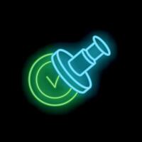 Neon stamp leaving a check mark symbol on black background vector
