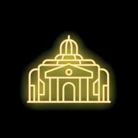 Neon sign representing a courthouse building with columns and dome glowing on black background vector