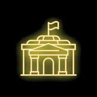 Neon yellow government building icon glowing on black background vector