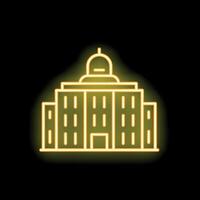 Yellow neon sign showing a public building with columns and dome on black background vector
