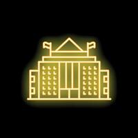 Neon yellow government building with flags on black background vector