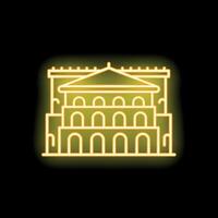 Glowing neon icon of pantheon building on dark background vector