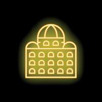 Yellow neon sign of a building with arches and domes on a black background vector