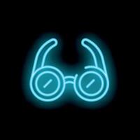 Neon blue round glasses glowing on black background vector