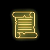 Yellow neon icon of an ancient scroll on a black background vector