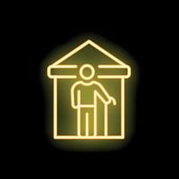 Neon icon of senior man standing at home with walking stick vector