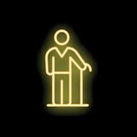 Neon icon of an elderly man walking with a cane vector
