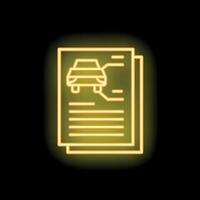 Neon icon of car documents showing vehicle information vector